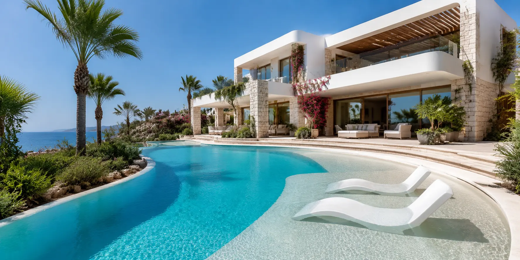 My Havuz tarafından tadilatı tamamlanmış modern görünümlü villa havuzu